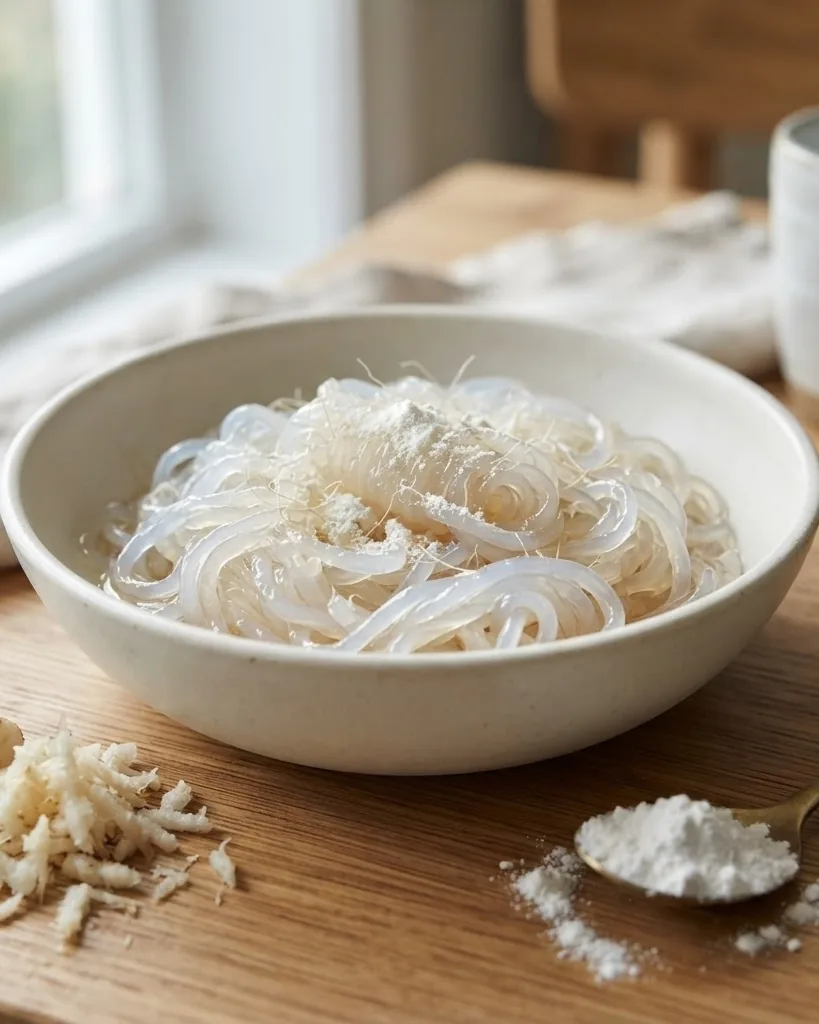 Detail view of why shirataki wins on calories: the glucomannan story