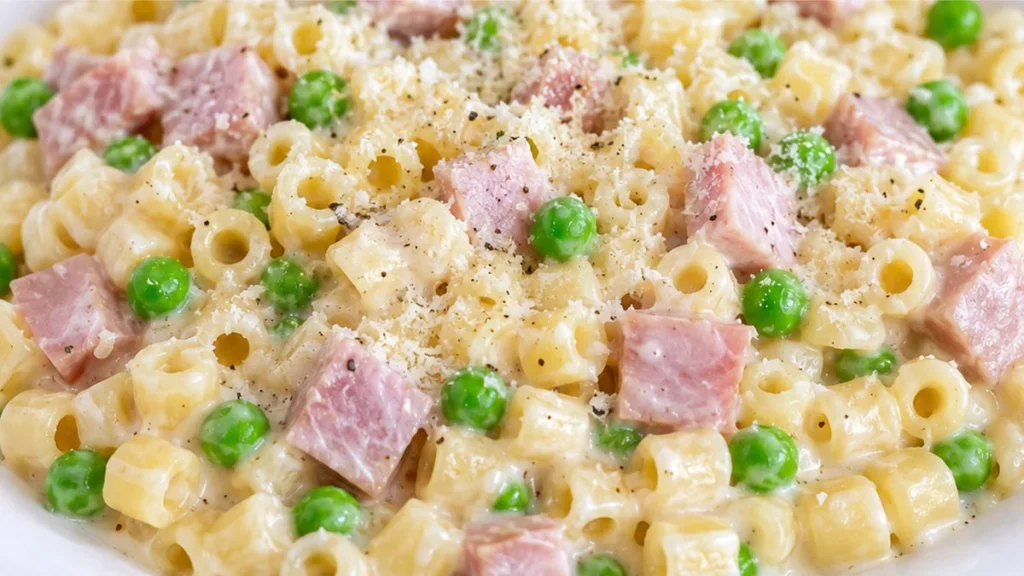 Creamy Pasta with Peas & Ham - pasta with peas and ham - Pasta with peas and ham: whip up this quick and creamy dish in under 30 minutes. Perfect for busy weekn