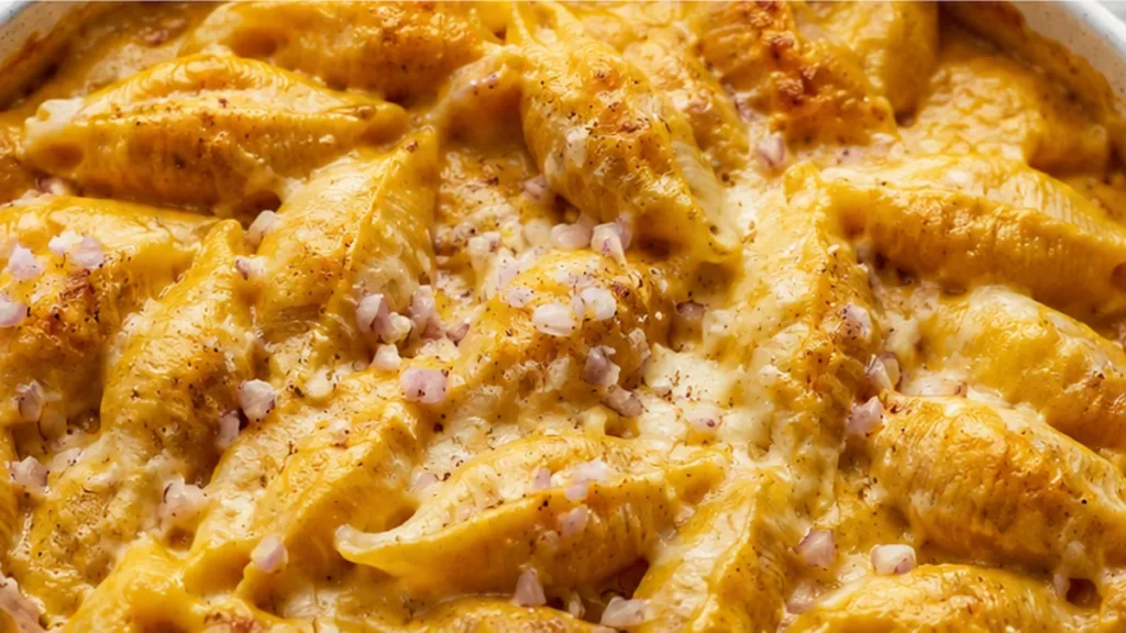Creamy Pumpkin Gouda Shells: Cozy Fall Dish! Pumpkin Gouda shells: bake this rich, creamy pasta dish with fresh sage and crispy prosciutto. Perfect for a cozy f