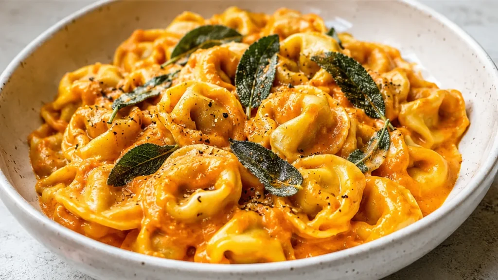Creamy Pumpkin Vodka Tortellini - pumpkin tortellini - Pumpkin tortellini: master this creamy alla vodka sauce with brown butter and sage. A comforting, flavorf