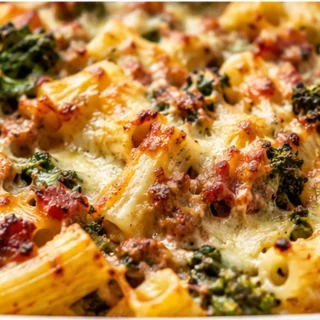 Cheesy Rigatoni & Broccoli Rabe Bake: Comfort in Every Bite! - rigatoni bake - Rigatoni bake: master this hearty pasta dish with spicy chicken sausage and tende