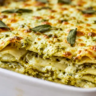 4-Cheese Sage Pesto Lasagna: Pure Comfort! Sage Pesto Lasagna: layer creamy béchamel with ricotta-spinach and four cheeses. Enjoy this comforting Florentine-sty