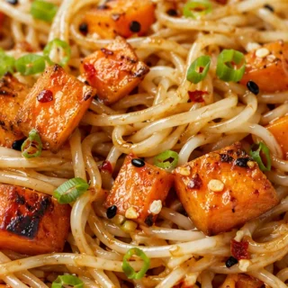 Sticky Honey Tahini Noodles: New Obsession! Tahini noodles: savor these creamy, sweet, and savory noodles with caramelized sweet potatoes. A quick and satisfyin