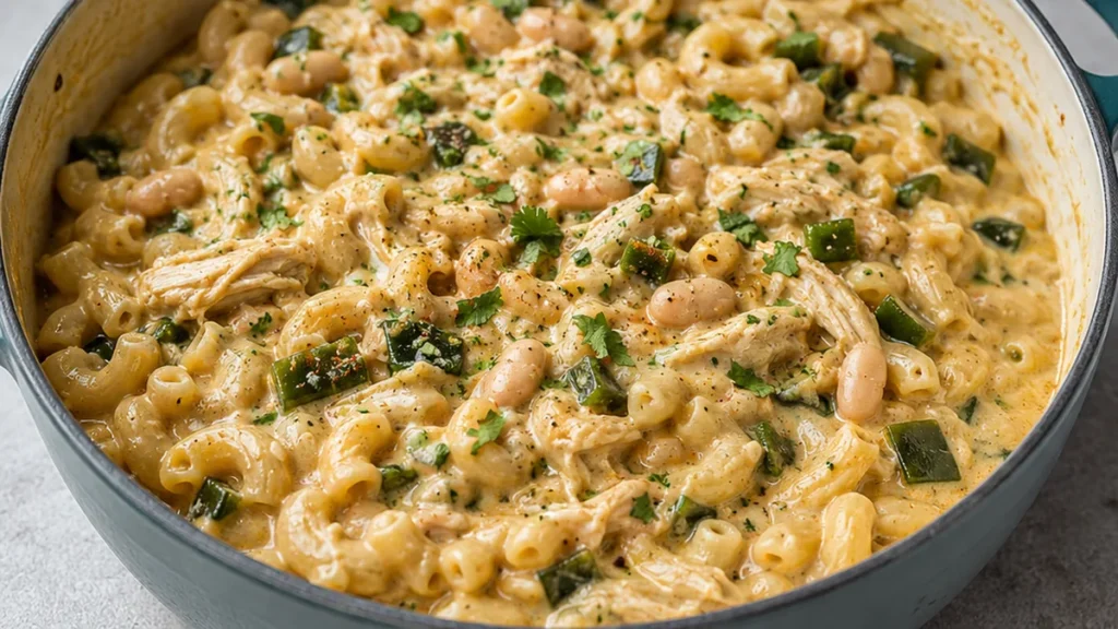 One-Pot Creamy White Chicken Chili Mac - White chicken chili mac and cheese: make this hearty, creamy one-pot meal for a satisfying dinner. Quick, flavorful, an