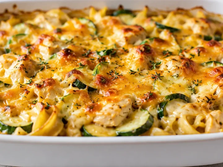 Cheesy Zucchini Chicken Noodle Casserole