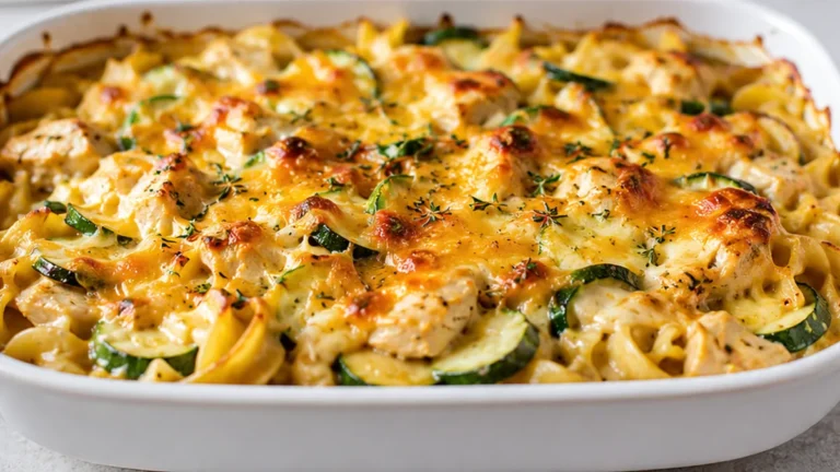 Cheesy Zucchini Chicken Noodle Casserole