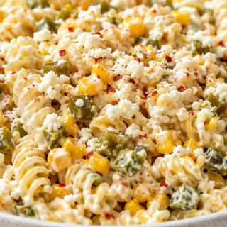 Elote Pasta Salad - Elote pasta salad: Make this bright Mexican corn salad with tender pasta, spicy jalapeños, cotija cheese, and a creamy lime dressing. Perfec