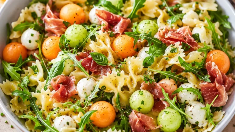 Sweet & Savory Prosciutto Melon Pasta Salad!