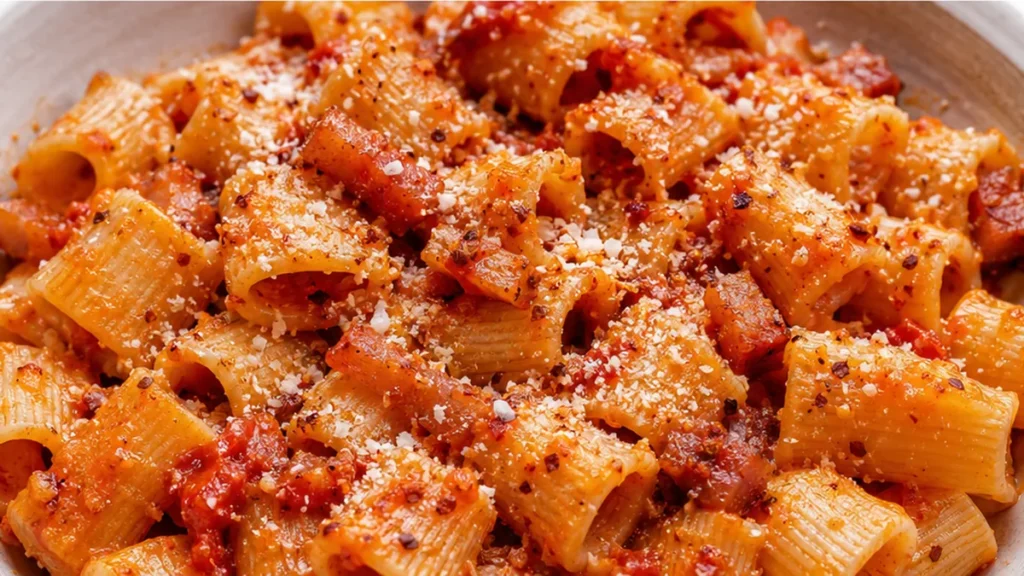 The ONLY Pasta Amatriciana You'll Ever Need! Master authentic Pasta all'Amatriciana with this easy recipe. Features crispy guanciale, San Marzano tomatoes, and