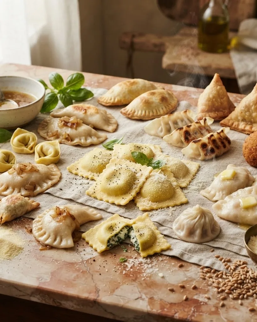 Close-up illustrating why ravioli is only one branch of the pasta parcel family