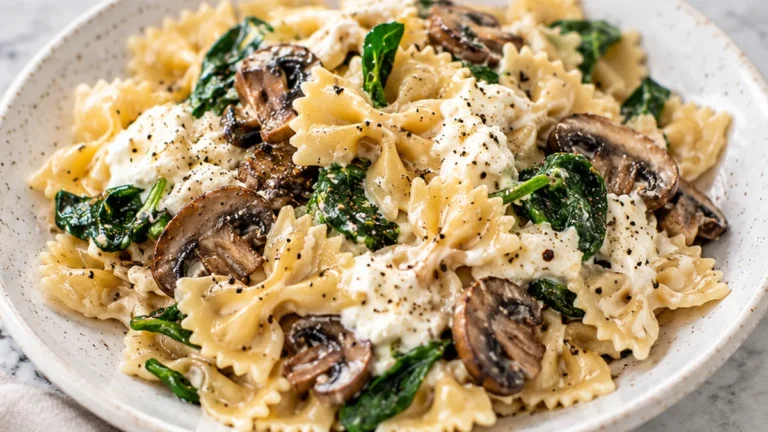 Creamy Mushroom and Spinach Bowtie Pasta Delight!