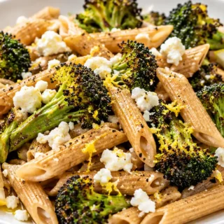 Crispy Broccoli Lemon Feta Pasta