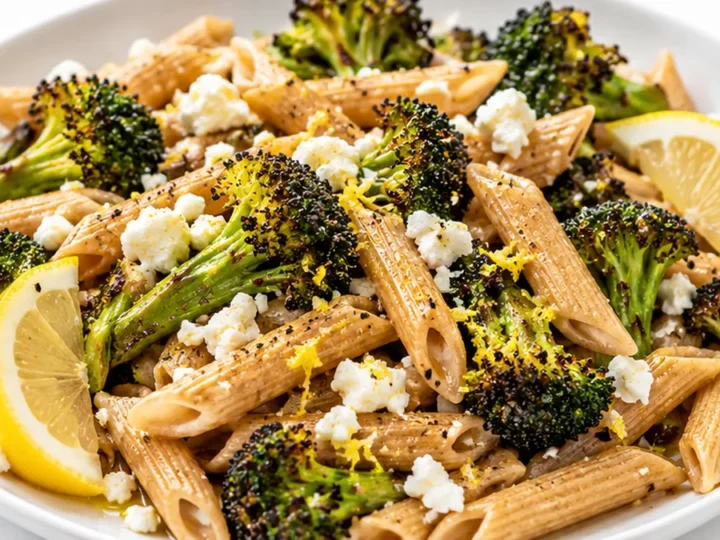 Crispy Broccoli Lemon Feta Pasta