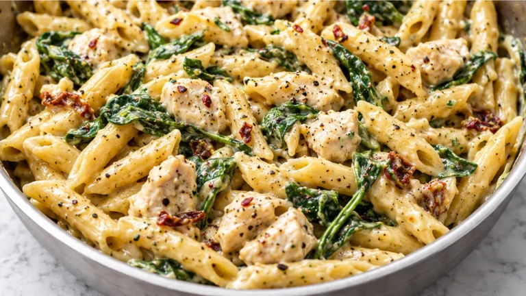Ultimate One Pot Creamy Pesto Chicken Pasta!
